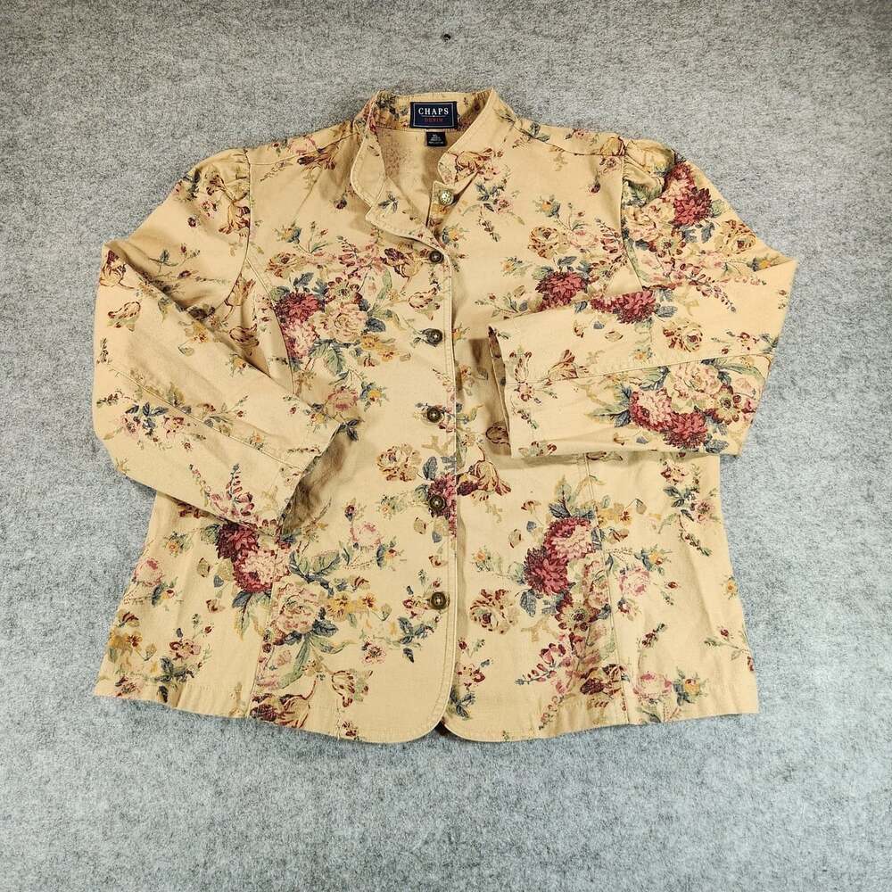 Chaps Denim Women's Boho Floral Print Tan Blazer Jacket XL Victorian